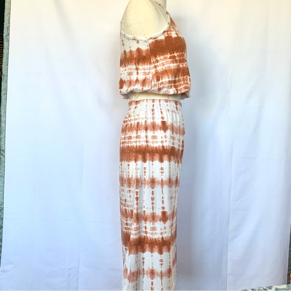 LARK + GREY 2-PIECE CROP TOP MIDI SKIRT WHITE/BURNT ORANGE TIE-DYE DRESS NEW SzS - Picture 3 of 8